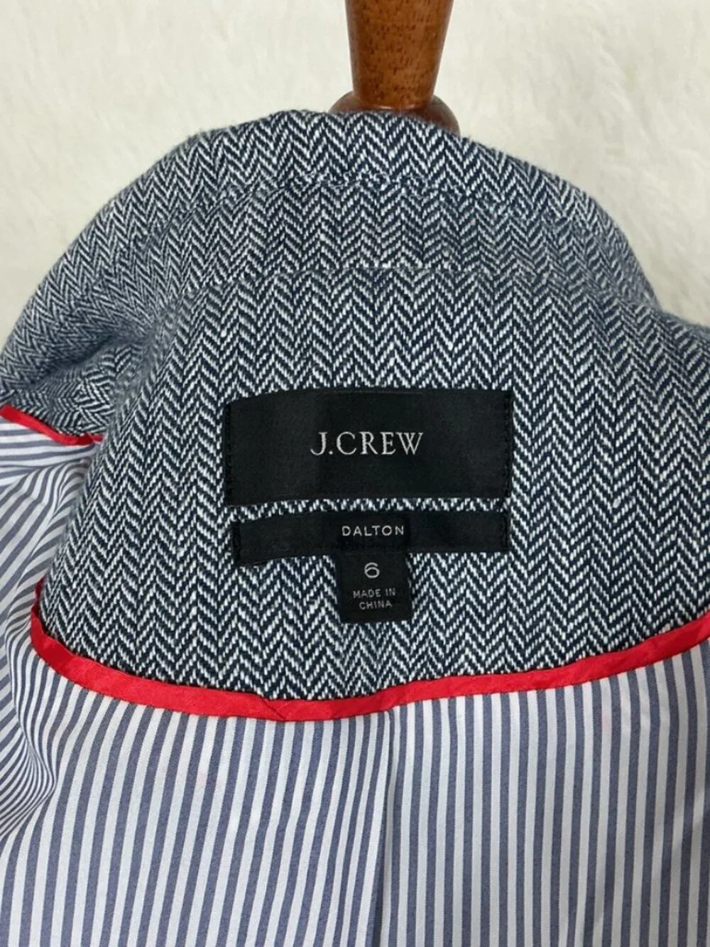 J. Crew Dalton Blue & White Herringbone Italian Cotton Linen Blazer NWOT 6